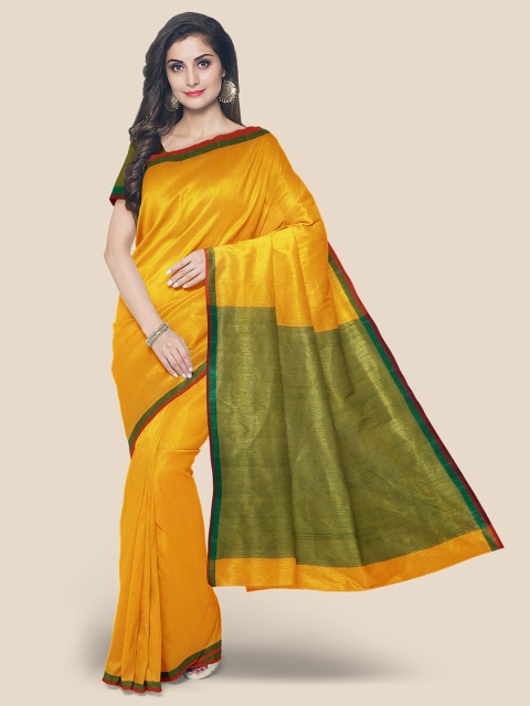 KLM Fashion Mall Orange & Green Pure Cotton Mangalagiri Saree