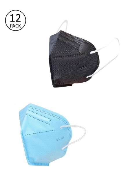 OOMPH Unisex Pack Of 12 Solid 5-Ply Reusable Anti-Pollution KN95 Masks, Black