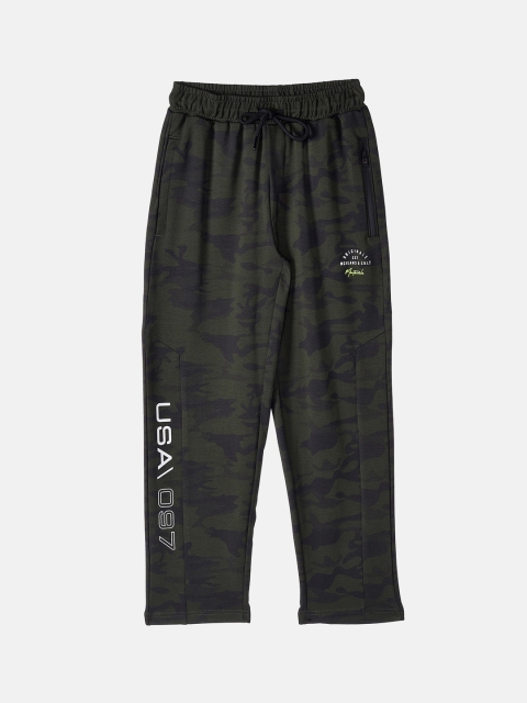 Monte Carlo Boys Olive Green Camouflage Printed Track Pants