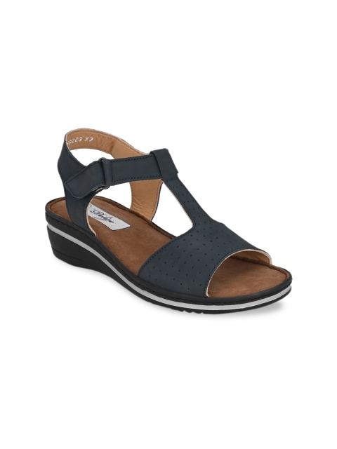 Delize Blue Leather Comfort Sandals with Buckles