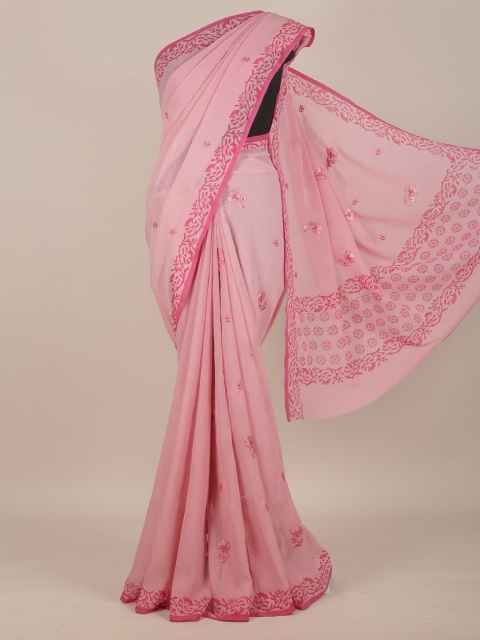 Pothys Pink Floral Embroidered Saree