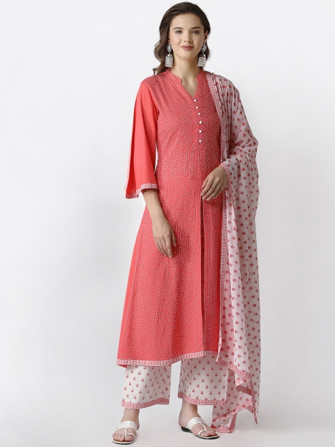 SANISA Women Red & Pink Kurta with Palazzos & With Dupatta