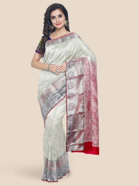 Kalamandir Off White Woven Design Silk Blend Kanjeevaram Saree