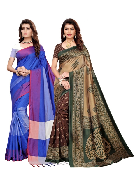 KALINI Multicoloured Set of 2 Paisley Art Silk Saree, Multi