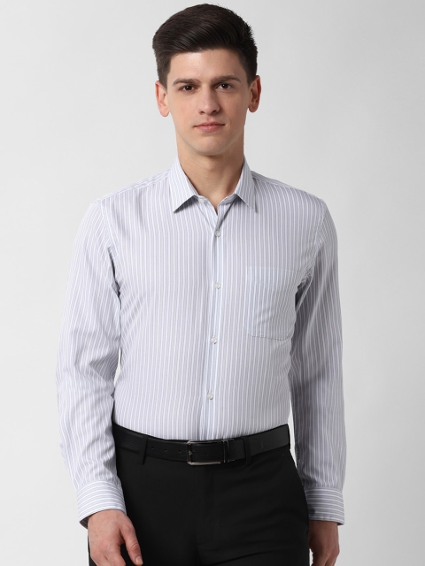 Peter England Men Grey Slim Fit Striped Formal Shirt