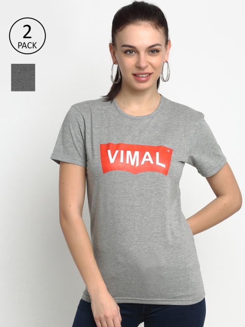 VIMAL JONNEY Women Pack of 2 Printed T-shirt, Grey