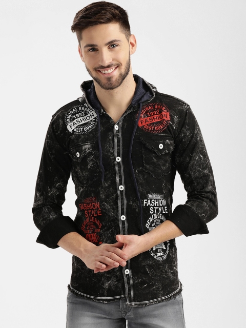 V2 Value & Variety Men Black Slim Fit Printed Casual Shirt