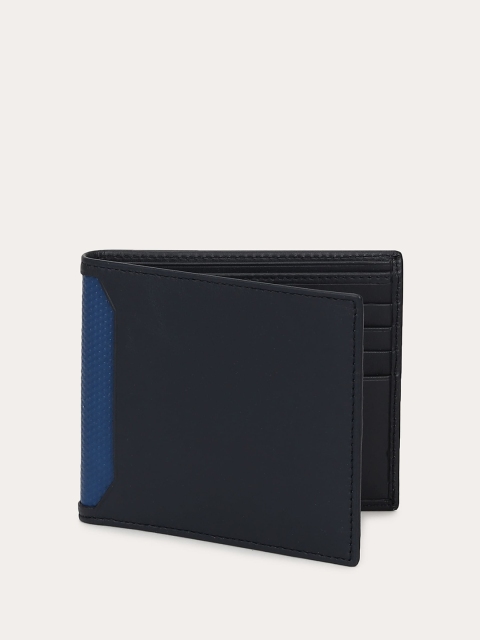 HACKETT LONDON Men Black & Blue Solid Leather Two Fold Wallet