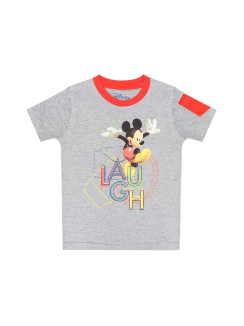 Disney Boys Grey & Red Mickey Laugh Printed Cotton T shirt