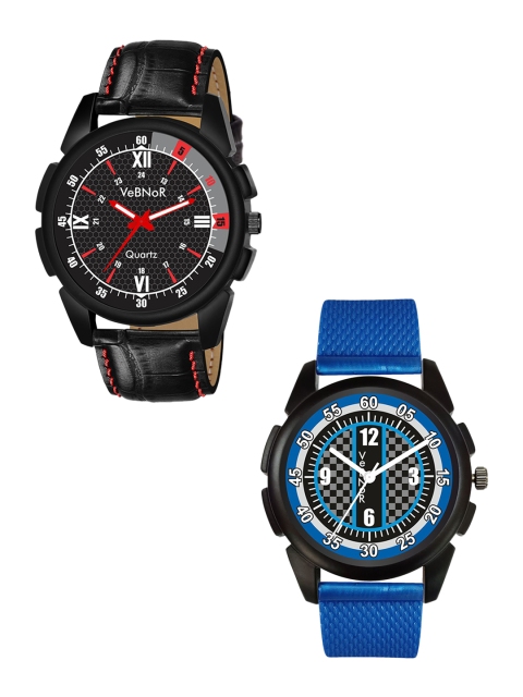 VeBNoR Boys Black Dial & Multicoloured Textured Straps Analogue Watch
