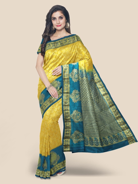 Kalamandir Yellow Silk Blend Kanjeevaram Saree
