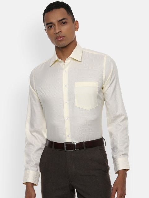 Van Heusen Men Yellow Slim Fit Grid Checked Pure Cotton Formal Shirt