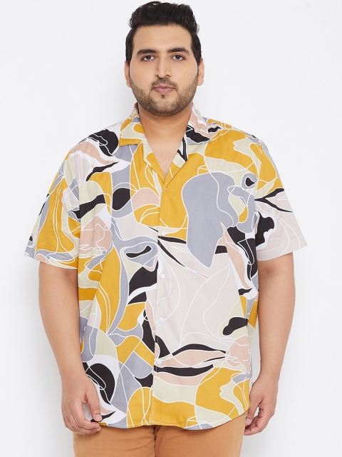 Instafab Plus Men Yellow & Blue Printed Casual Shirt
