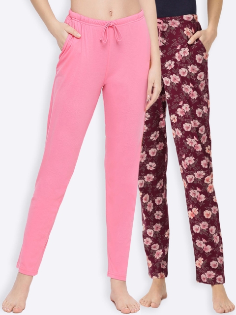Kanvin Women Cotton Lounge Pants Pack Of 2, Pink