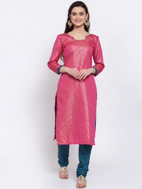 Me Lady Fashion Pink & Teal Unstitched Dress Material