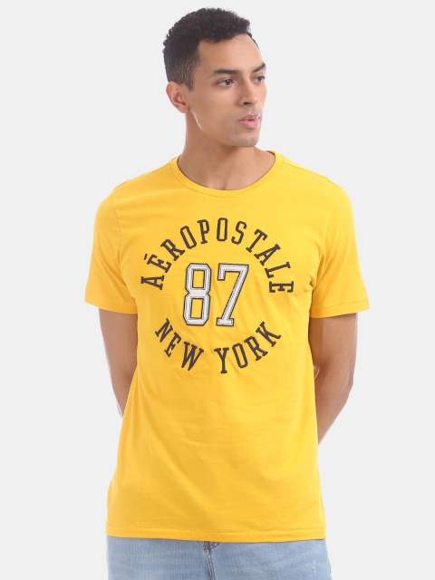 Aeropostale Men Yellow Varsity Printed T-shirt