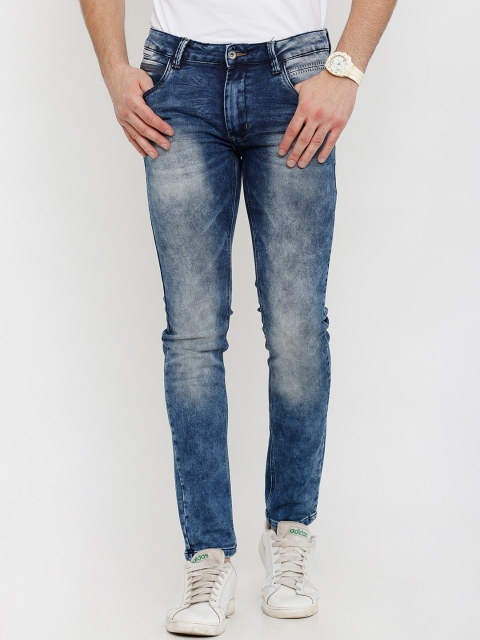 Rex Straut Jeans Men Blue Slim Fit Mildly Distressed Heavy Fade Jeans