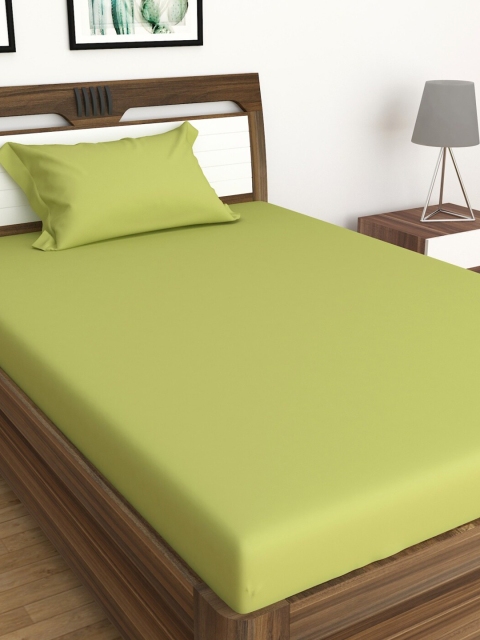Home Centre Green 150 TC Single Bedsheet with 1 Pillow Covers