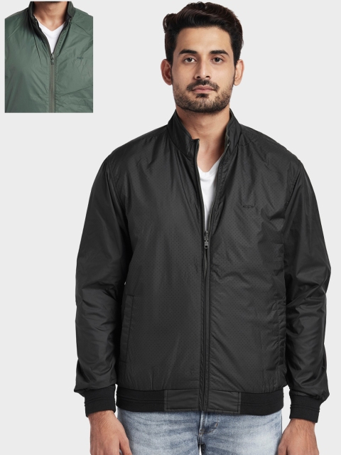ColorPlus Men Black Striped Reversible Bomber Jacket