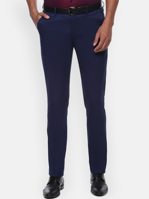 Louis Philippe Men Navy Blue Slim Fit Formal Trousers