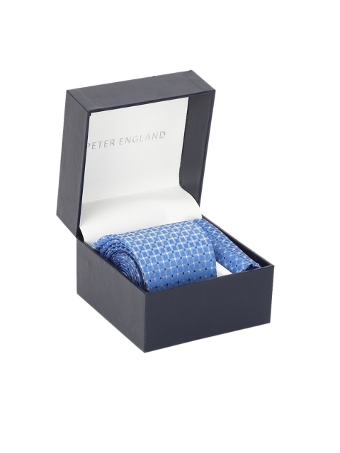 Peter England Men Blue & White Checked Accessory Gift Set