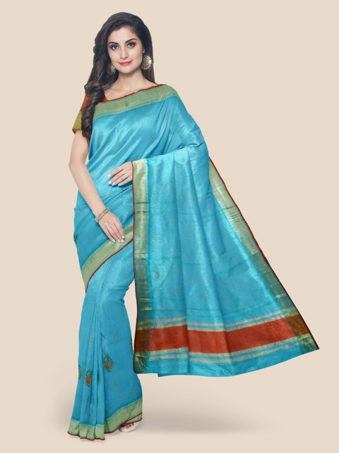 KLM Fashion Mall Blue & Green Floral Saree