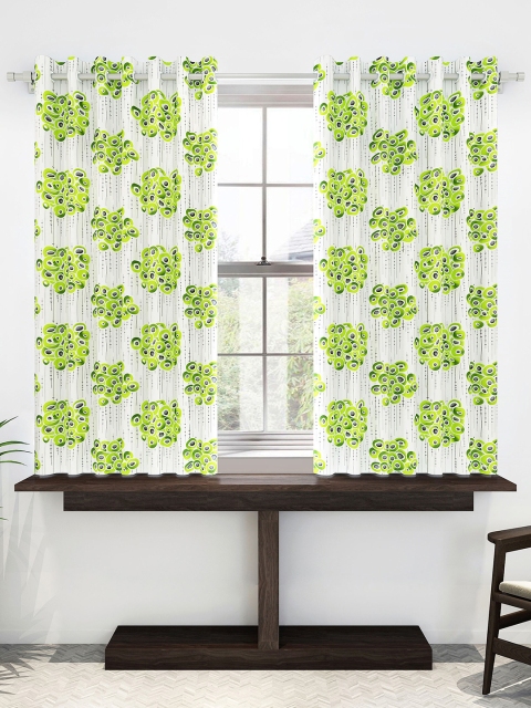 Divine Casa Set of 2 Green & White Floral Sheer Window Curtains