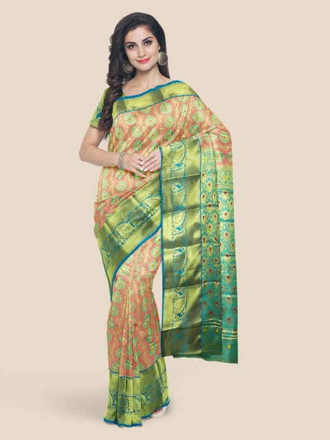 KLM Fashion Mall Pink Ethnic Motifs Zari Silk Blend Kanjeevaram Saree