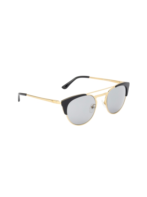 Ted Smith Unisex Grey Lens & Gold-Toned Cateye Sunglasses with UV Protected Lens