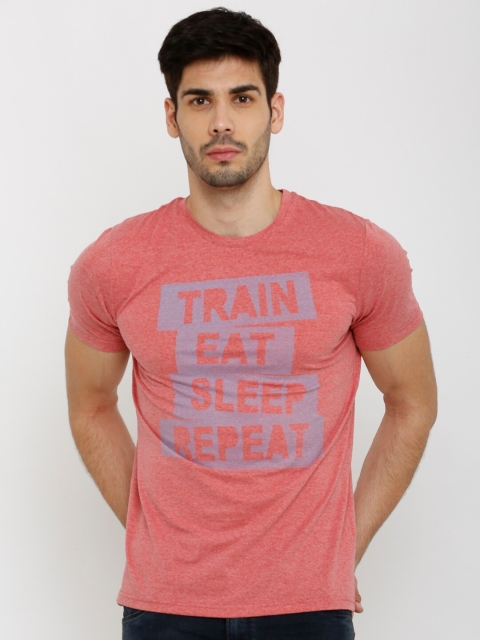 Rex Straut Jeans Men Pink Typography Printed Slim Fit T-shirt