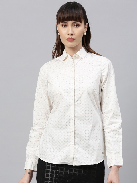 Park Avenue Woman Off White Printed Semiformal Shirt
