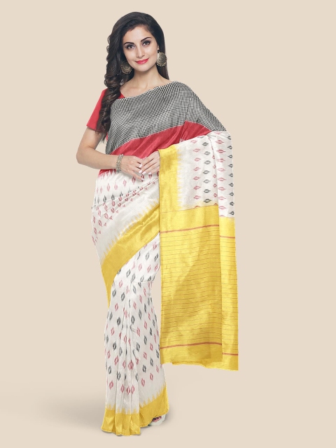 KLM Fashion Mall White Checked Zardozi Saree