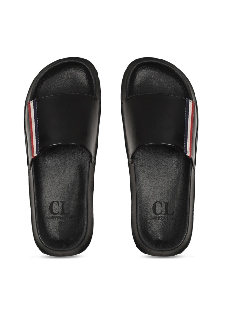 Carlton London Men Black & White Striped Sliders