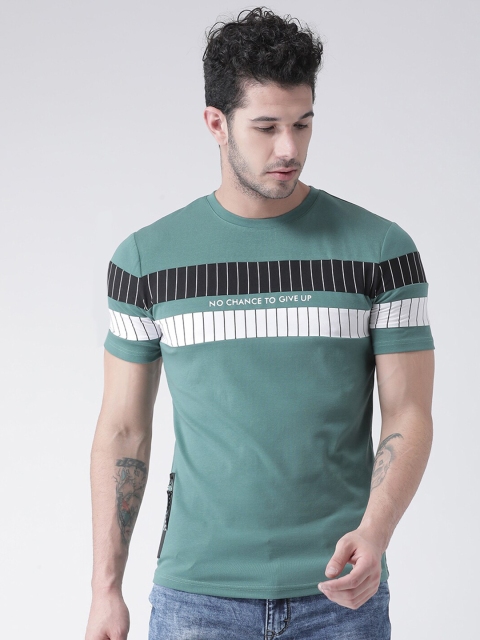 Rex Straut Jeans Men Green Striped Slim Fit T-shirt
