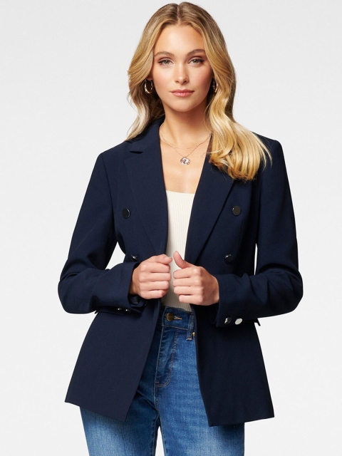 Forever New Women Navy Blue Solid Single-Breasted Tailored-Fit Casual Blazer