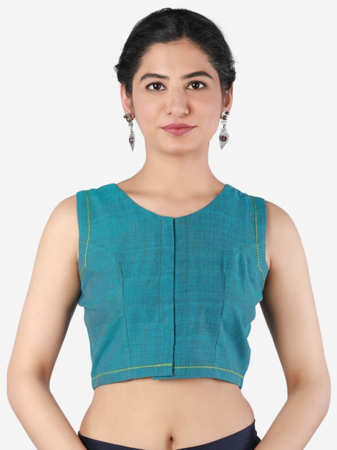 Llajja Blue Solid Pure Cotton Saree Blouse