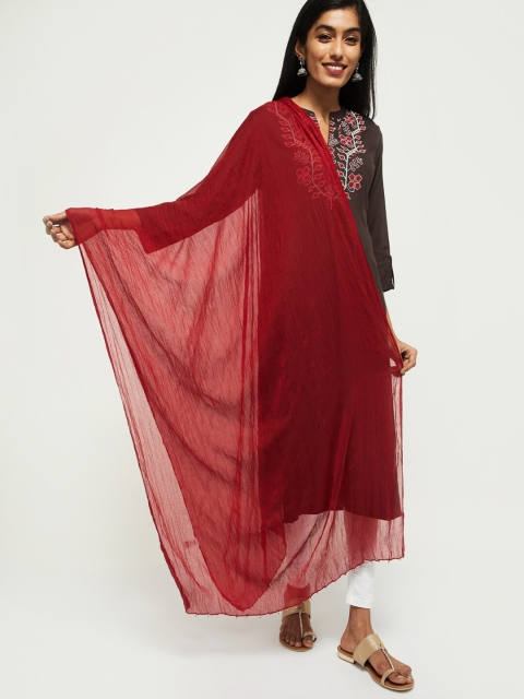 max Maroon Solid Poly Chiffon Dupatta