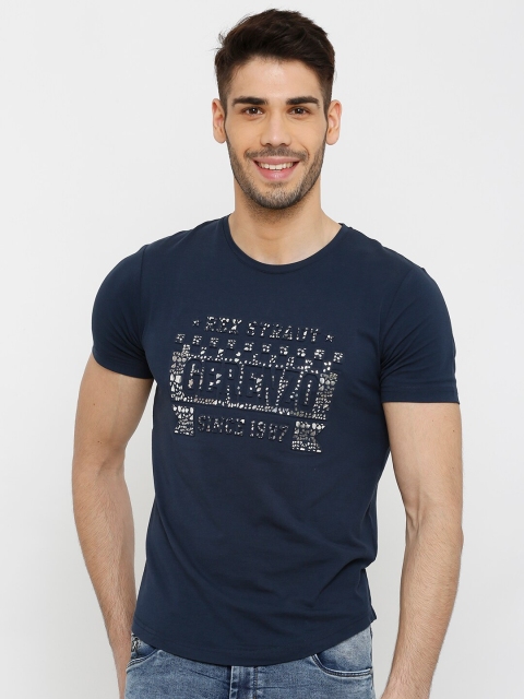 Rex Straut Jeans Men Blue Typography Printed Slim Fit T-shirt