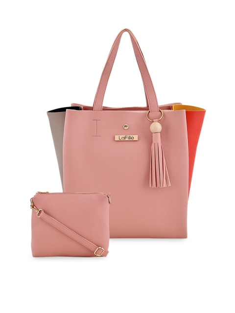 LaFille Pink Structured Tote &Sling Bag