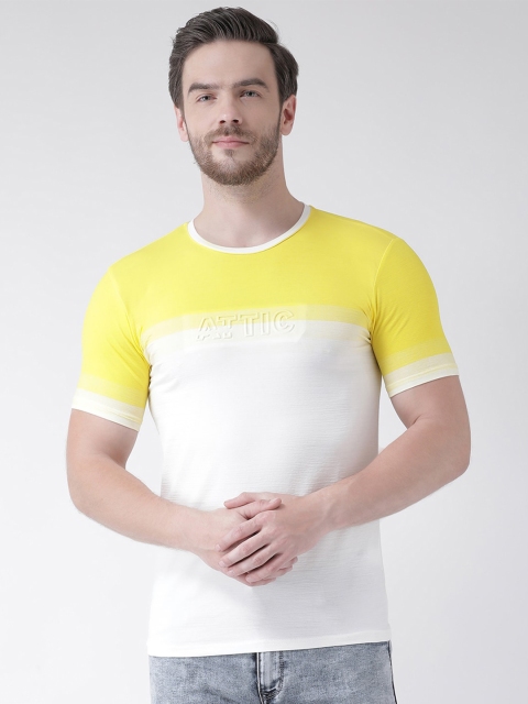 Rex Straut Jeans Men Yellow & White Dyed Slim Fit T-shirt