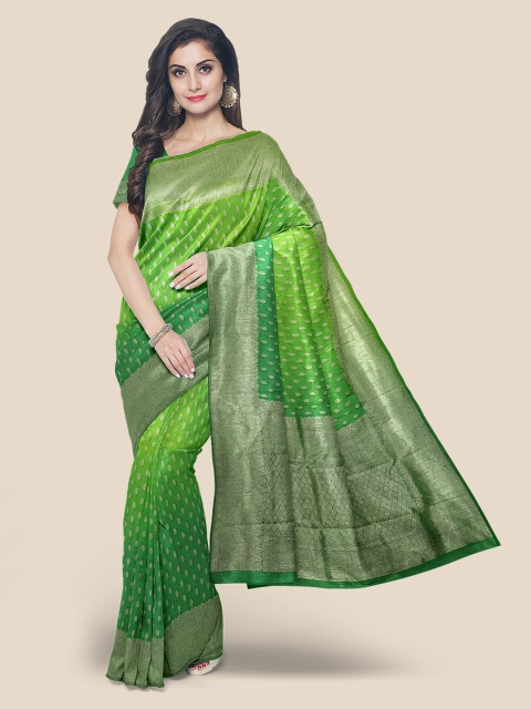 KLM Fashion Mall Lime Green Woven Design Zari Silk Blend Saree