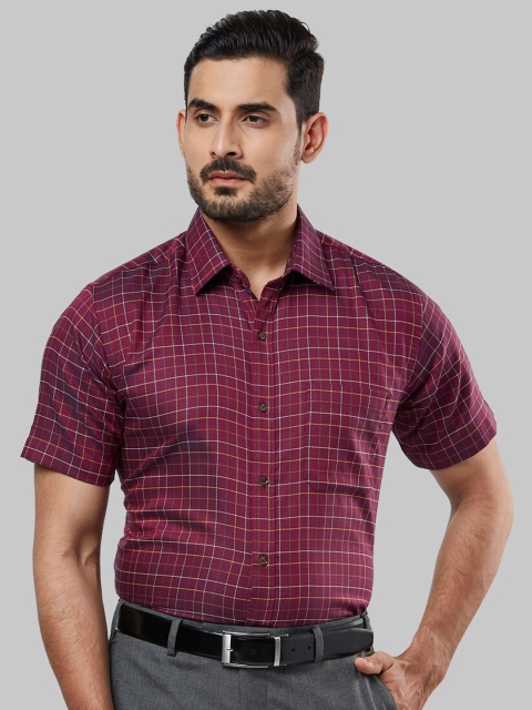 Raymond Men Maroon & White Checked Cotton Casual Shirt