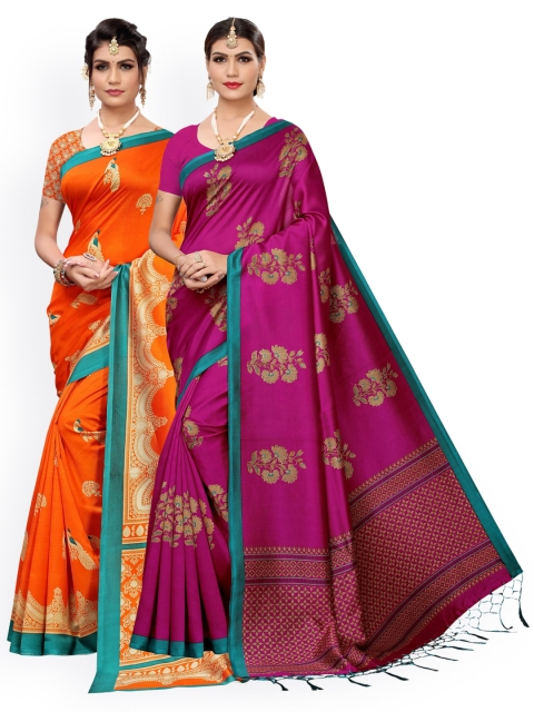 KALINI Pack Of 2 Art Silk Sarees, Pink