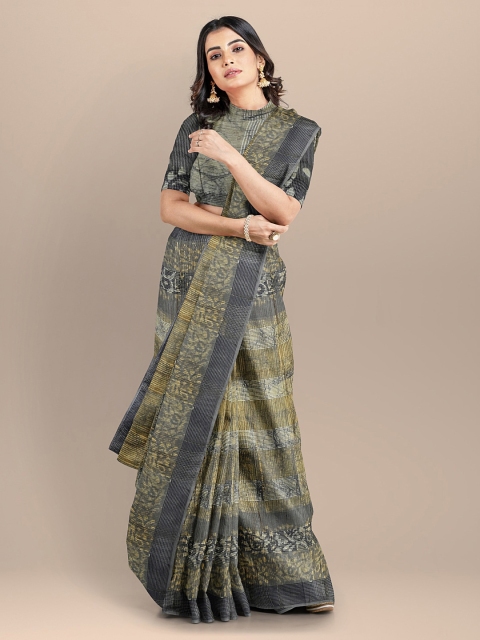 BharatSthali Blue Embellished Zari Pure Cotton Narayan Peth Saree
