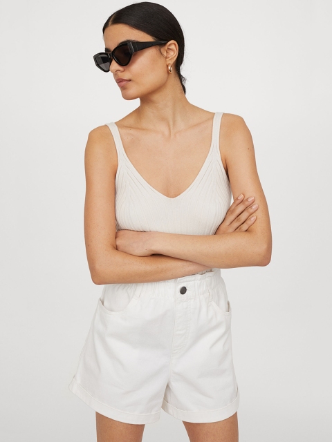 H&M Women White Solid Twill Shorts