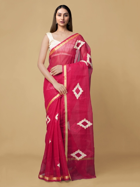 Unnati Silks Red & Gold-Toned Patchwork Pure Cotton Kota Handloom Saree