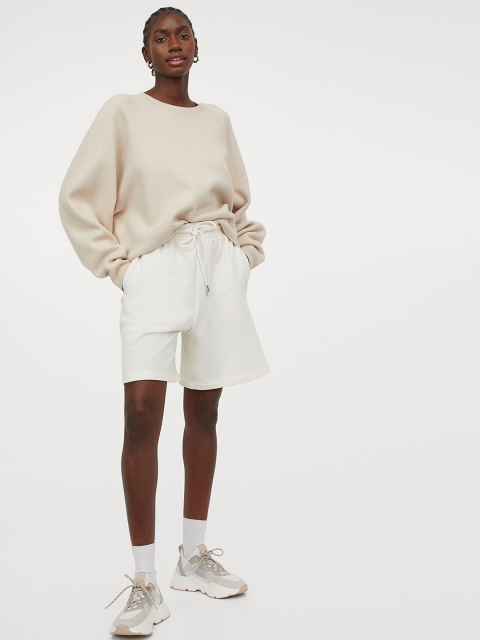 H&M Women White Solid Sweatshirt Shorts