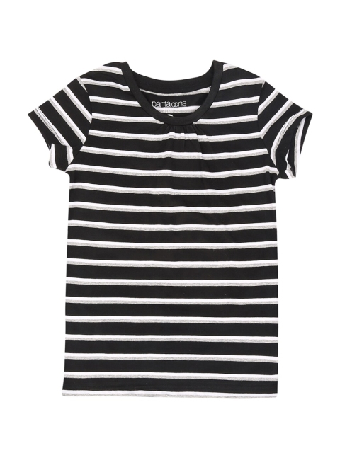 CHALK by Pantaloons Girls Black Striped Pure Cotton T-shirt