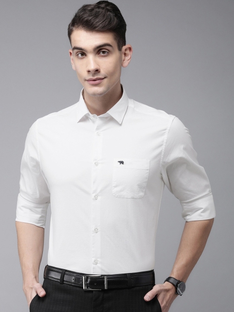 THE BEAR HOUSE Men White Classic Slim Fit Formal Shirt