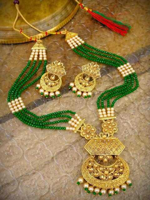 Crunchy Fashion Gold-Plated Green & White Pearls-Studded Layered Antique Jewellery Set
Crunchy Fashion Gold-Plated Green & White Pearls-Studded Layered Antique Jewellery Set